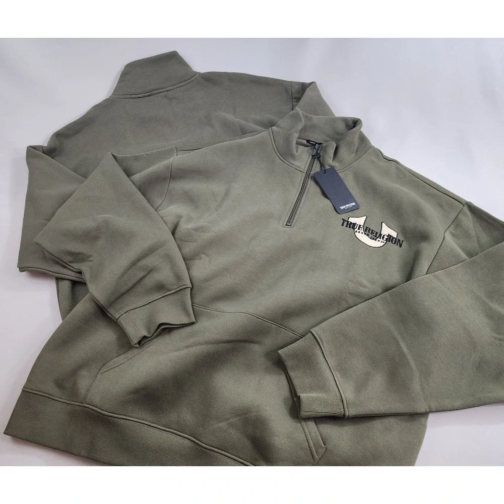 True Religion sweatshirt adult Extra Large XL zip green 108306 relaxed $129 mens